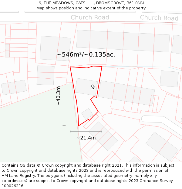 9, THE MEADOWS, CATSHILL, BROMSGROVE, B61 0NN: Plot and title map