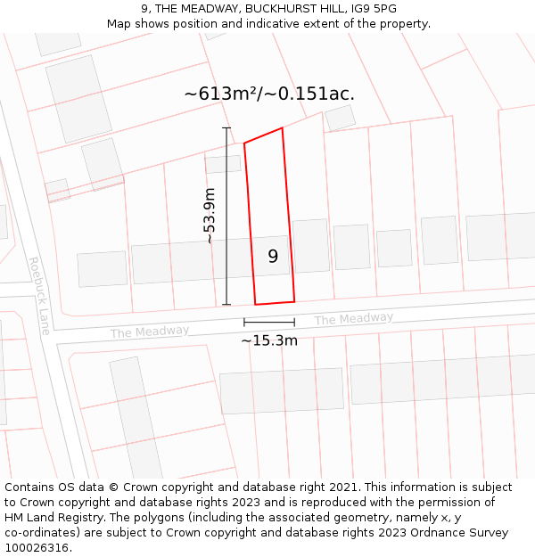 9, THE MEADWAY, BUCKHURST HILL, IG9 5PG: Plot and title map