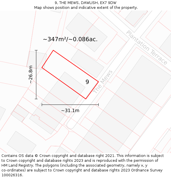9, THE MEWS, DAWLISH, EX7 9DW: Plot and title map
