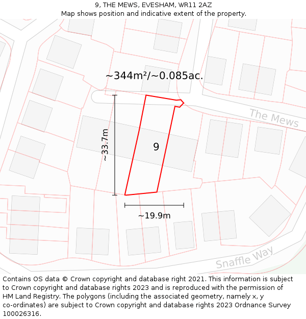 9, THE MEWS, EVESHAM, WR11 2AZ: Plot and title map