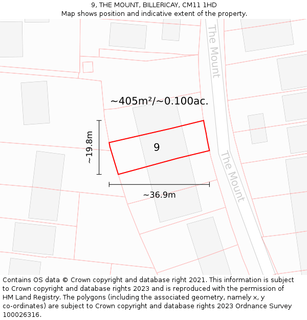 9, THE MOUNT, BILLERICAY, CM11 1HD: Plot and title map