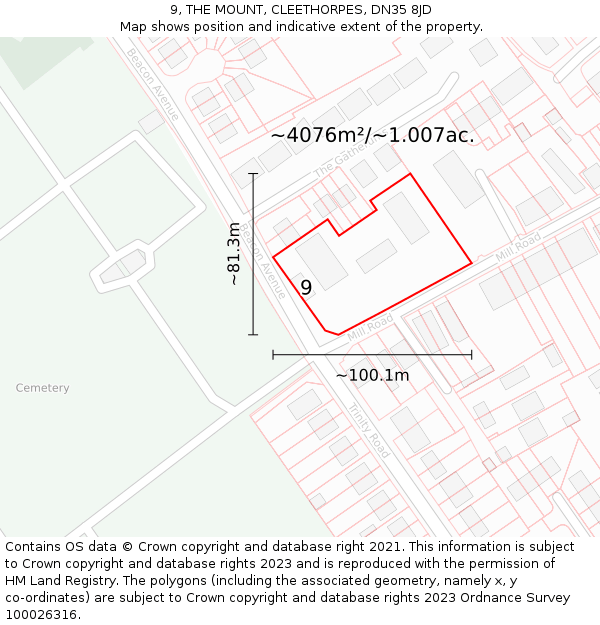 9, THE MOUNT, CLEETHORPES, DN35 8JD: Plot and title map