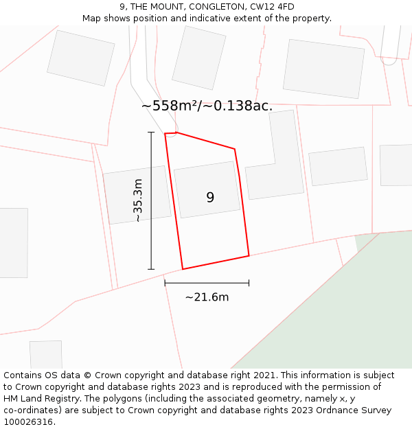 9, THE MOUNT, CONGLETON, CW12 4FD: Plot and title map