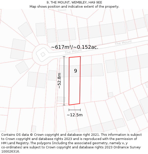 9, THE MOUNT, WEMBLEY, HA9 9EE: Plot and title map