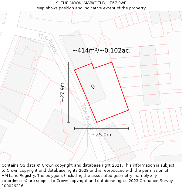 9, THE NOOK, MARKFIELD, LE67 9WE: Plot and title map