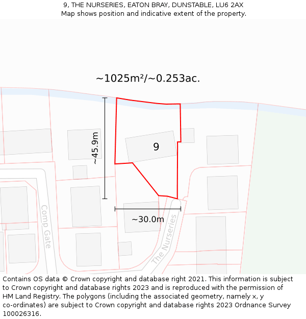 9, THE NURSERIES, EATON BRAY, DUNSTABLE, LU6 2AX: Plot and title map