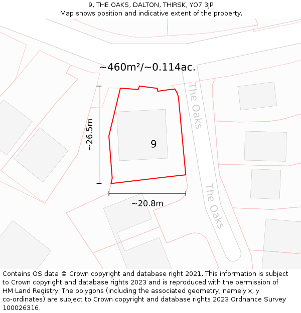 9, THE OAKS, DALTON, THIRSK, YO7 3JP: Plot and title map