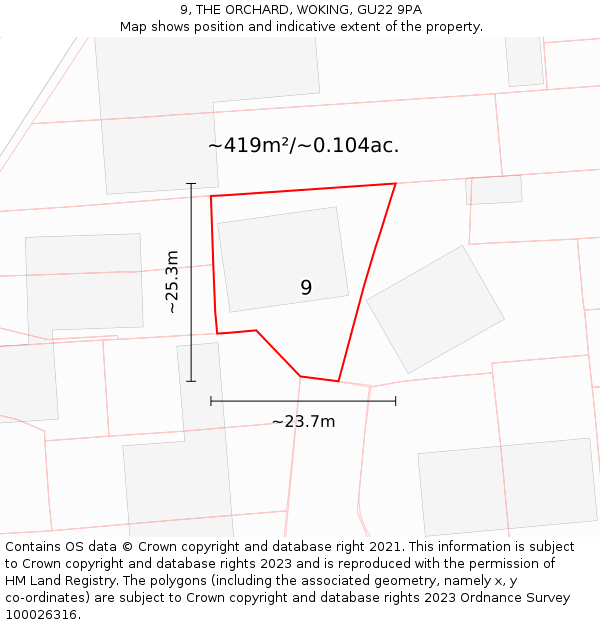 9, THE ORCHARD, WOKING, GU22 9PA: Plot and title map