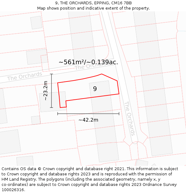 9, THE ORCHARDS, EPPING, CM16 7BB: Plot and title map