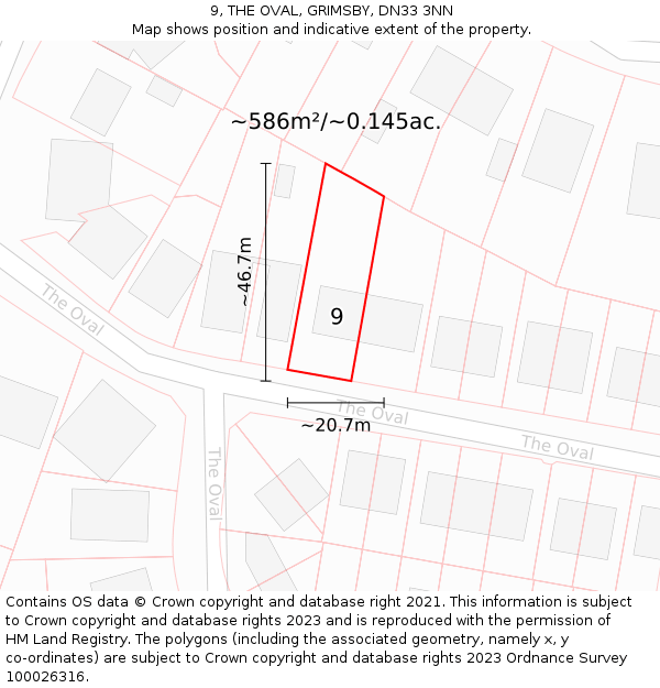 9, THE OVAL, GRIMSBY, DN33 3NN: Plot and title map