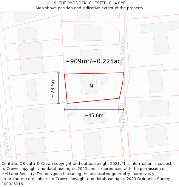 9, THE PADDOCK, CHESTER, CH4 8AE: Plot and title map