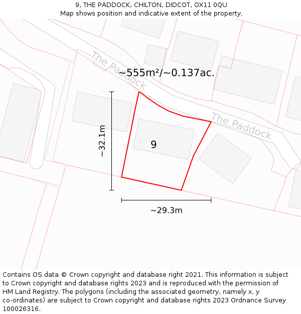 9, THE PADDOCK, CHILTON, DIDCOT, OX11 0QU: Plot and title map