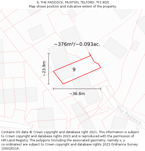 9, THE PADDOCK, MUXTON, TELFORD, TF2 8QS: Plot and title map