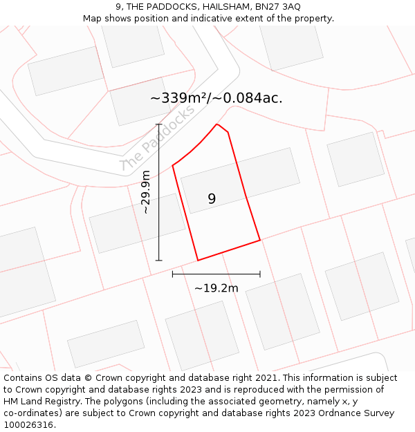 9, THE PADDOCKS, HAILSHAM, BN27 3AQ: Plot and title map