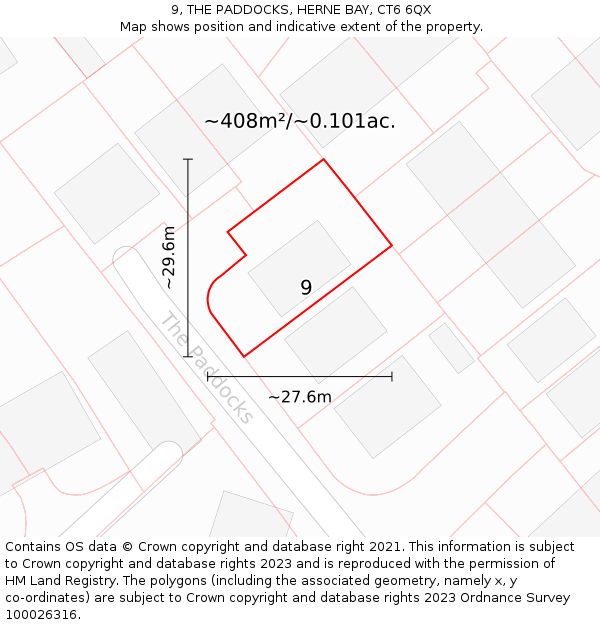 9, THE PADDOCKS, HERNE BAY, CT6 6QX: Plot and title map