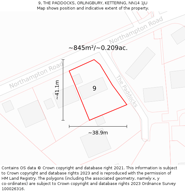 9, THE PADDOCKS, ORLINGBURY, KETTERING, NN14 1JU: Plot and title map