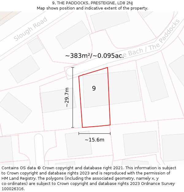 9, THE PADDOCKS, PRESTEIGNE, LD8 2NJ: Plot and title map