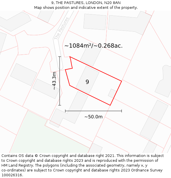 9, THE PASTURES, LONDON, N20 8AN: Plot and title map
