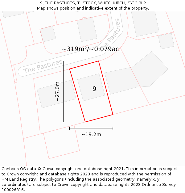 9, THE PASTURES, TILSTOCK, WHITCHURCH, SY13 3LP: Plot and title map