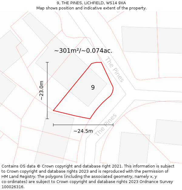 9, THE PINES, LICHFIELD, WS14 9XA: Plot and title map