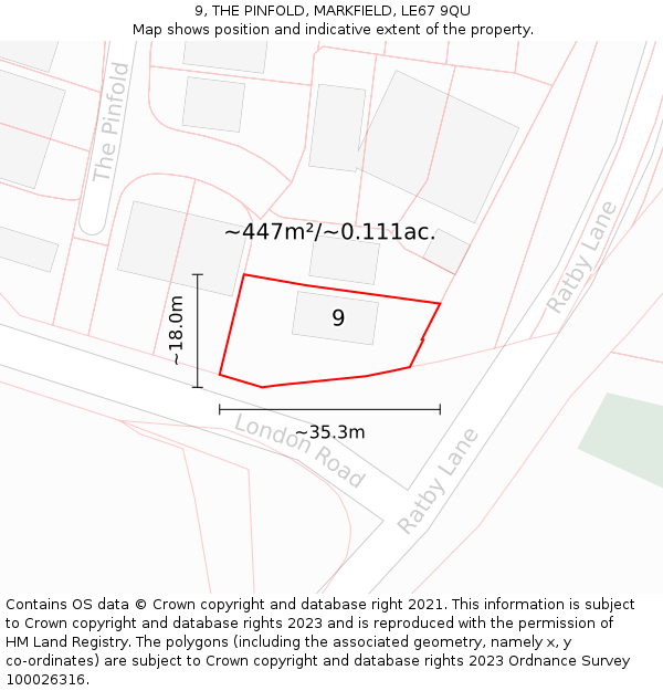 9, THE PINFOLD, MARKFIELD, LE67 9QU: Plot and title map