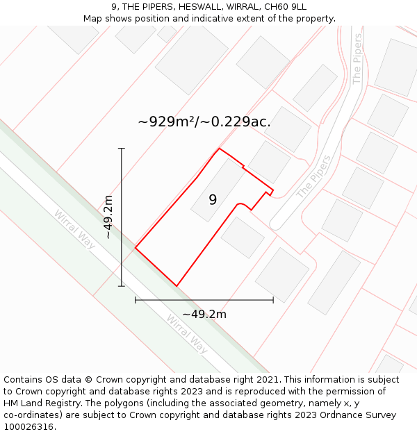 9, THE PIPERS, HESWALL, WIRRAL, CH60 9LL: Plot and title map