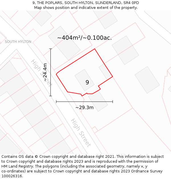9, THE POPLARS, SOUTH HYLTON, SUNDERLAND, SR4 0PD: Plot and title map
