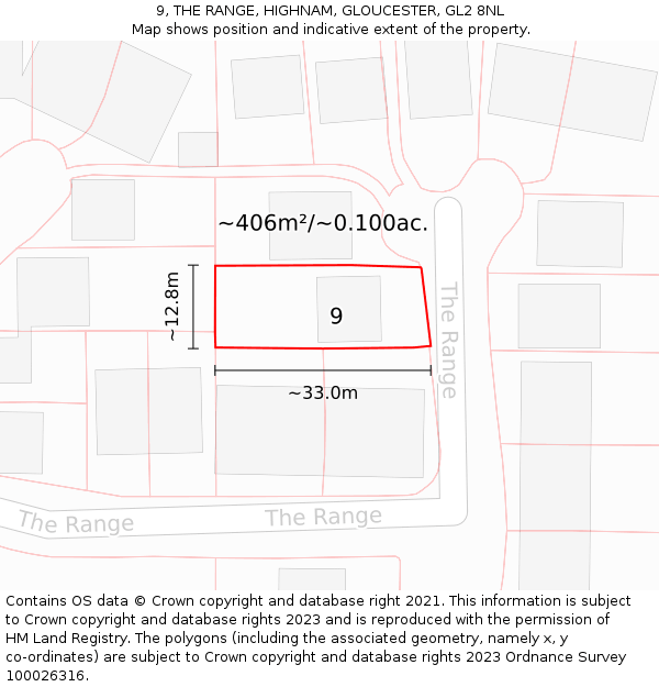 9, THE RANGE, HIGHNAM, GLOUCESTER, GL2 8NL: Plot and title map