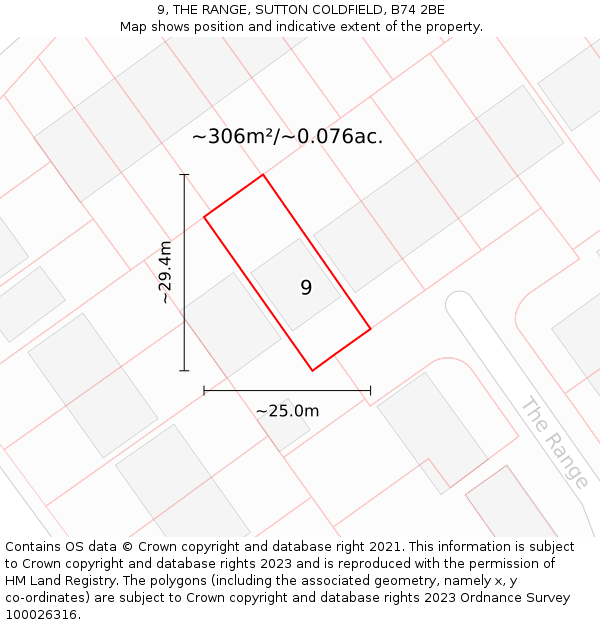 9, THE RANGE, SUTTON COLDFIELD, B74 2BE: Plot and title map