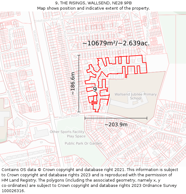 9, THE RISINGS, WALLSEND, NE28 9PB: Plot and title map