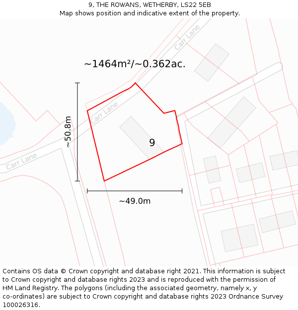 9, THE ROWANS, WETHERBY, LS22 5EB: Plot and title map