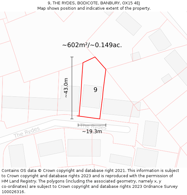 9, THE RYDES, BODICOTE, BANBURY, OX15 4EJ: Plot and title map