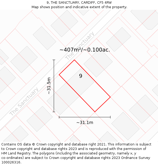 9, THE SANCTUARY, CARDIFF, CF5 4RW: Plot and title map