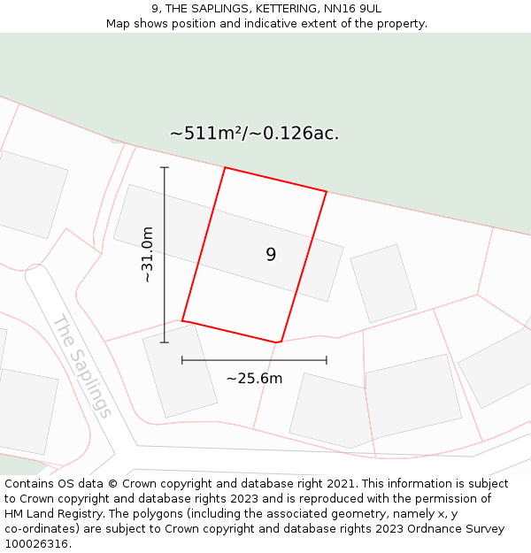 9, THE SAPLINGS, KETTERING, NN16 9UL: Plot and title map
