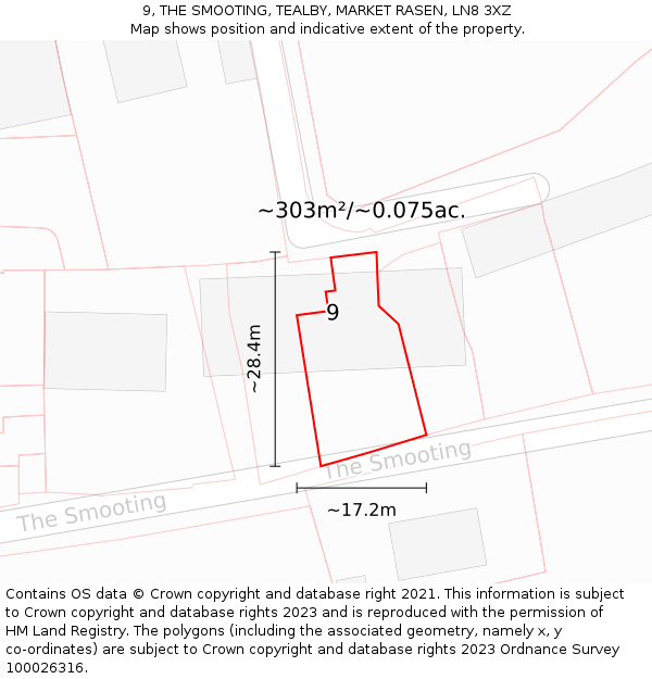 9, THE SMOOTING, TEALBY, MARKET RASEN, LN8 3XZ: Plot and title map