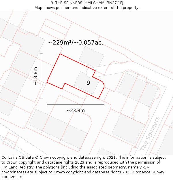 9, THE SPINNERS, HAILSHAM, BN27 1FJ: Plot and title map