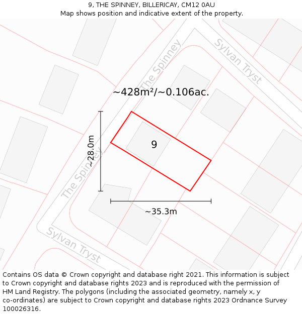 9, THE SPINNEY, BILLERICAY, CM12 0AU: Plot and title map