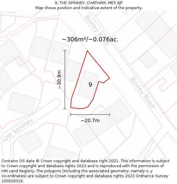 9, THE SPINNEY, CHATHAM, ME5 9JP: Plot and title map