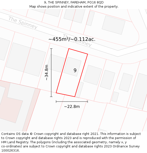 9, THE SPINNEY, FAREHAM, PO16 8QD: Plot and title map