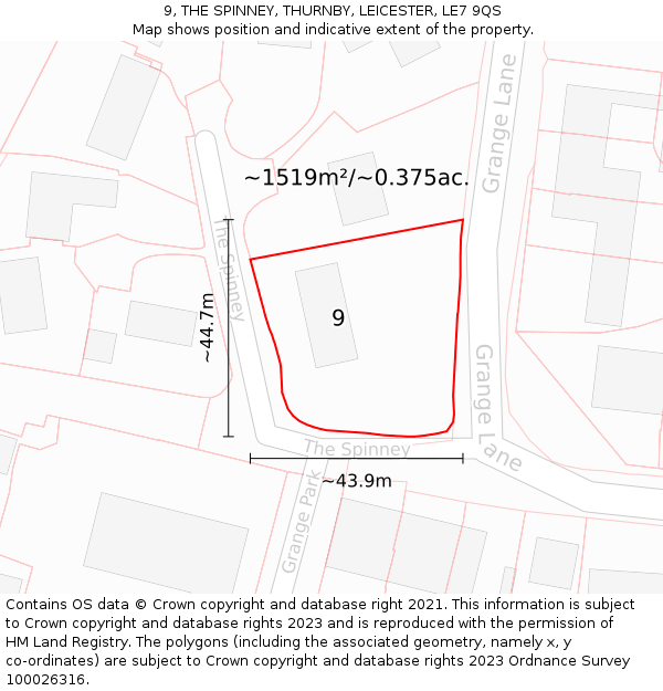 9, THE SPINNEY, THURNBY, LEICESTER, LE7 9QS: Plot and title map