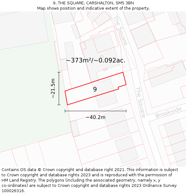 9, THE SQUARE, CARSHALTON, SM5 3BN: Plot and title map