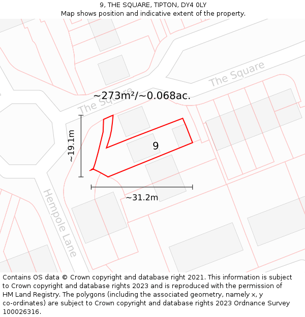9, THE SQUARE, TIPTON, DY4 0LY: Plot and title map
