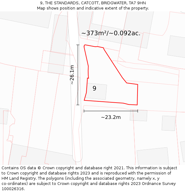 9, THE STANDARDS, CATCOTT, BRIDGWATER, TA7 9HN: Plot and title map