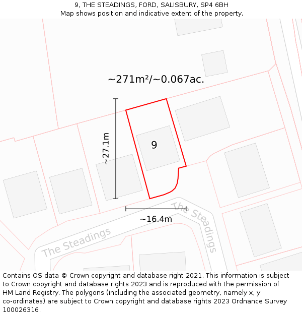 9, THE STEADINGS, FORD, SALISBURY, SP4 6BH: Plot and title map
