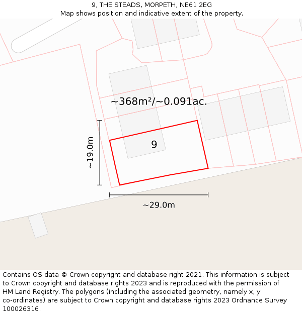 9, THE STEADS, MORPETH, NE61 2EG: Plot and title map