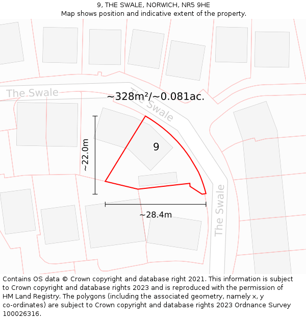 9, THE SWALE, NORWICH, NR5 9HE: Plot and title map