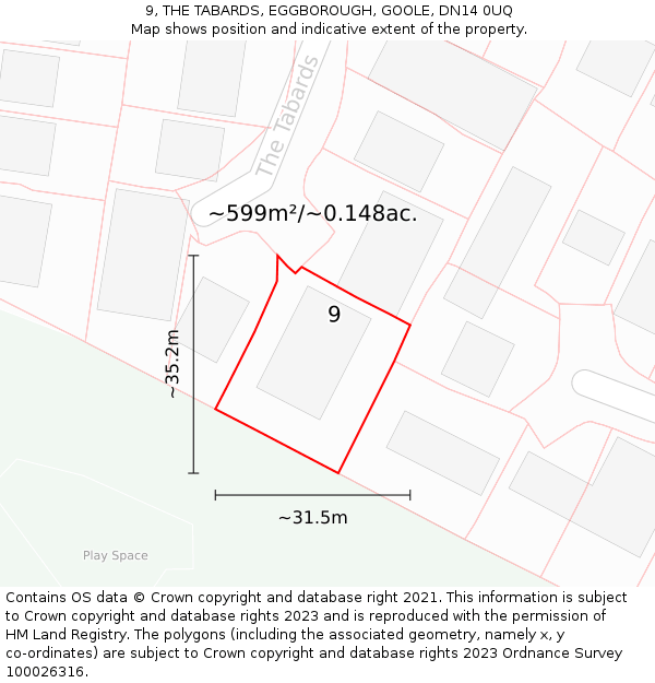 9, THE TABARDS, EGGBOROUGH, GOOLE, DN14 0UQ: Plot and title map