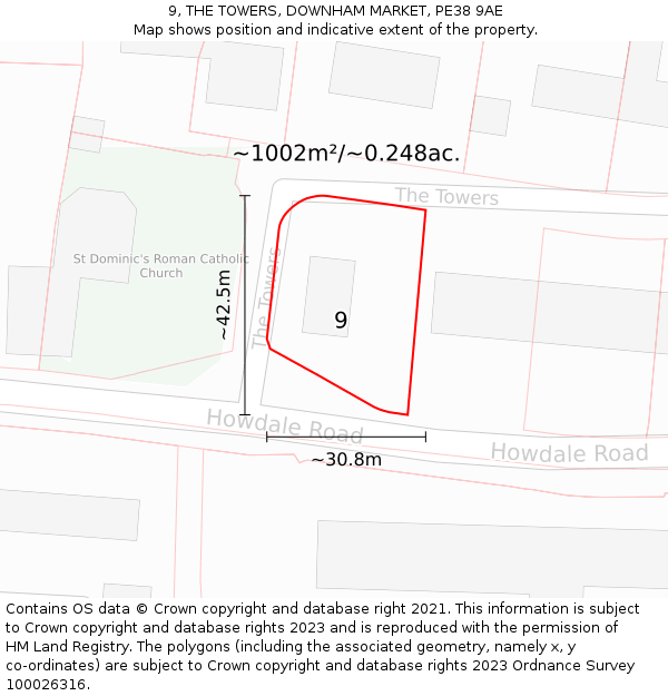 9, THE TOWERS, DOWNHAM MARKET, PE38 9AE: Plot and title map