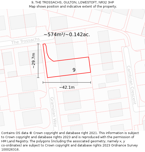 9, THE TROSSACHS, OULTON, LOWESTOFT, NR32 3HP: Plot and title map