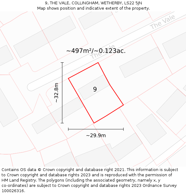 9, THE VALE, COLLINGHAM, WETHERBY, LS22 5JN: Plot and title map